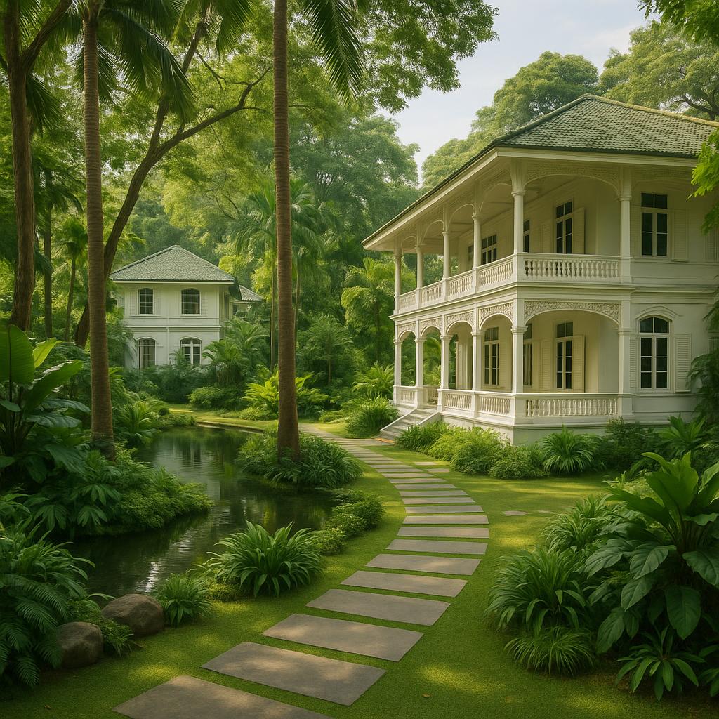 Aman Nai Lert Bangkok tropical garden and heritage buildings