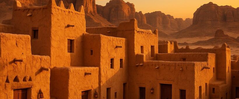 Dar Tantora The House Hotel traditional mudbrick building with desert surroundings in AlUla