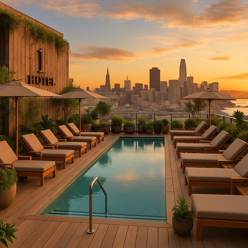 Rooftop pool at 1 Hotel San Francisco with city and bay views