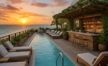 Oceanfront rooftop pool and bar at 1 Hotel South Beach