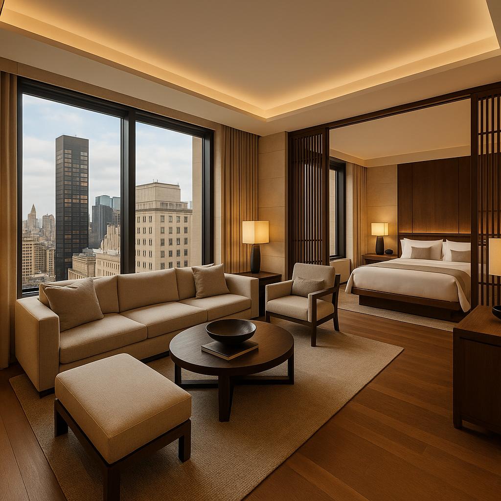 Luxury suite lounge at Aman New York with city views