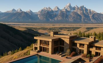 Amangani resort with sweeping Teton mountain ridge views