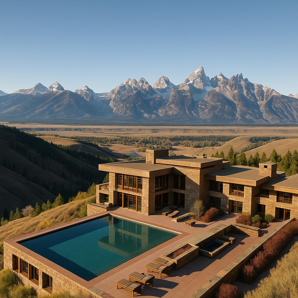 Amangani resort with sweeping Teton mountain ridge views