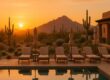 Amangiri pool and lounge area at sunset