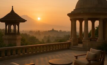 Sunrise view of Borobudur from Amanjiwo terrace