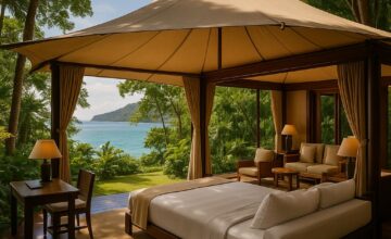 Amanwana luxury tented pavilion overlooking ocean and jungle
