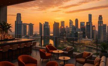 Rooftop bar and city skyline at Andaz Singapore