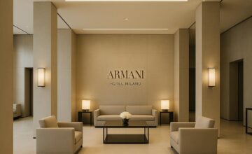 Armani Hotel Milano lobby with chic minimalist design and subtle lighting