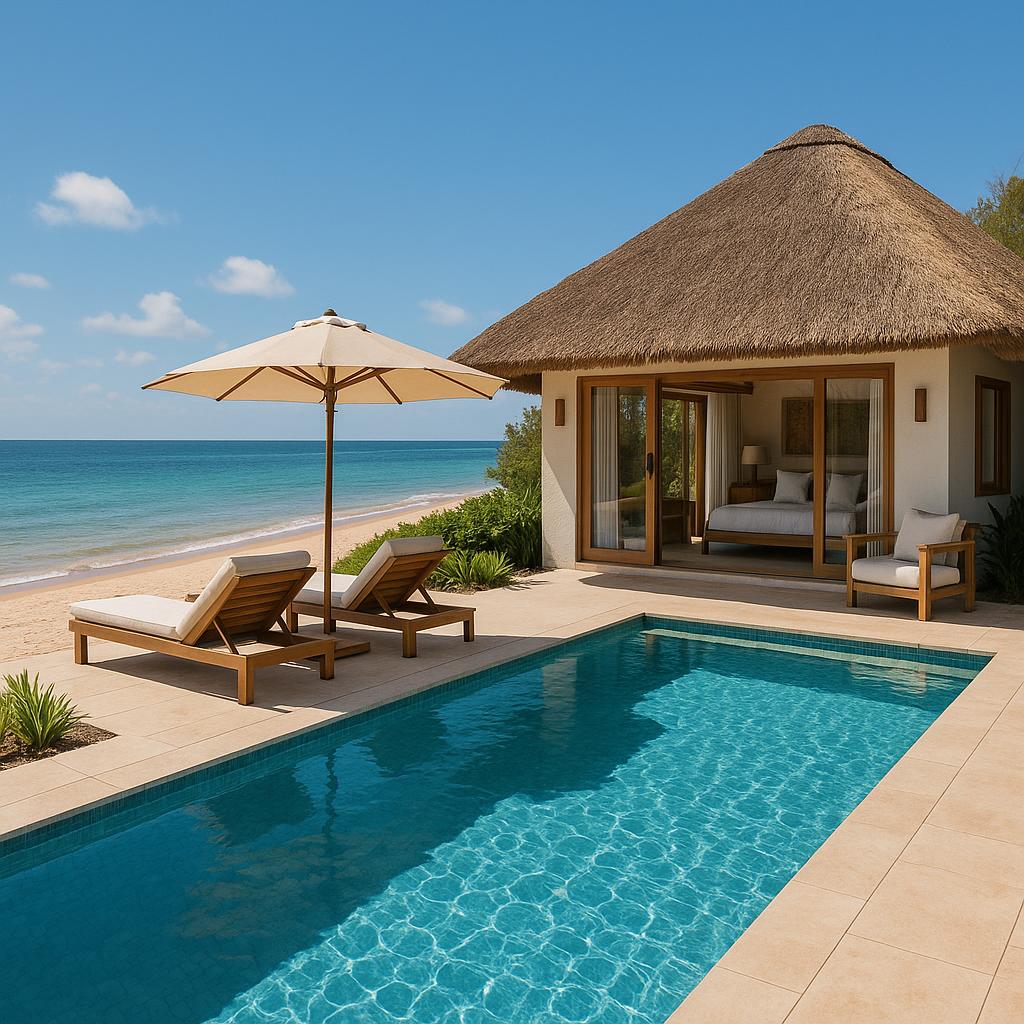 Luxury beachfront villa with private pool on Azura Benguerra Island