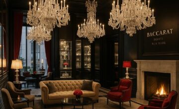 Baccarat Hotel New York lobby sparkling with crystal chandeliers