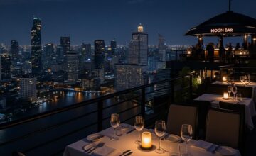 Banyan Tree Bangkok rooftop dining overlooking city skyline at night