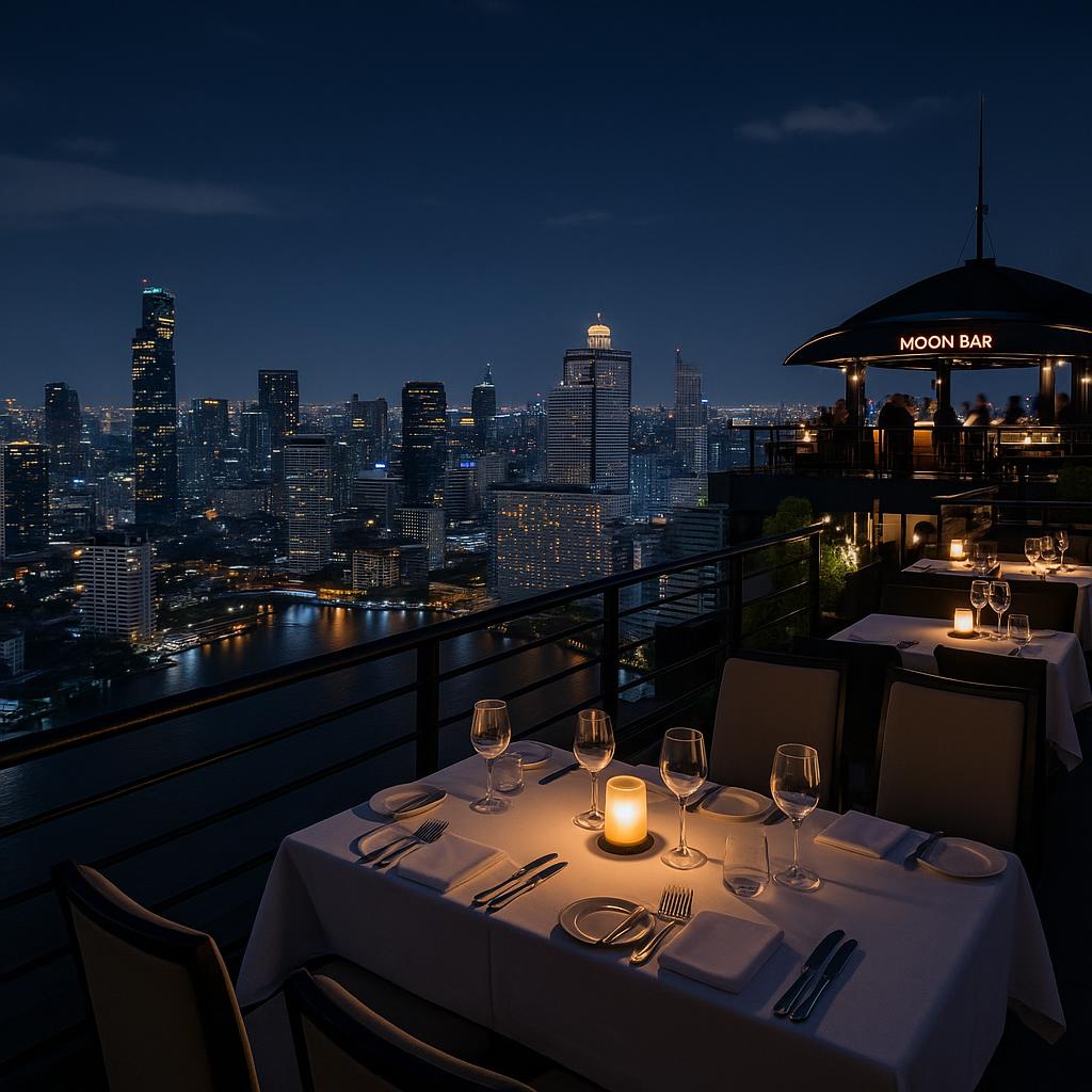 Banyan Tree Bangkok rooftop dining overlooking city skyline at night
