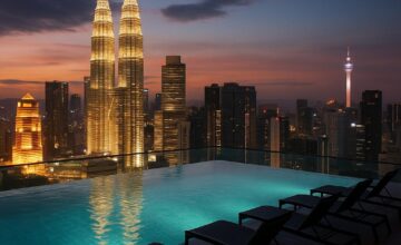 Banyan Tree Kuala Lumpur rooftop infinity pool at night with city lights
