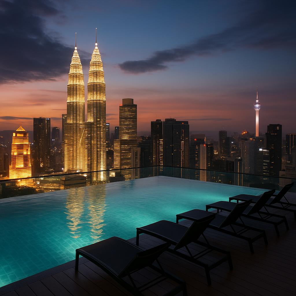 Banyan Tree Kuala Lumpur rooftop infinity pool at night with city lights