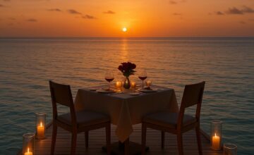 Candlelit dinner on jetty at Baros Maldives