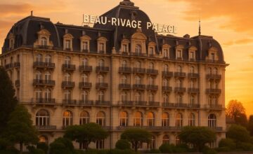 Beau-Rivage Palace Belle Époque facade on Lake Geneva, Lausanne