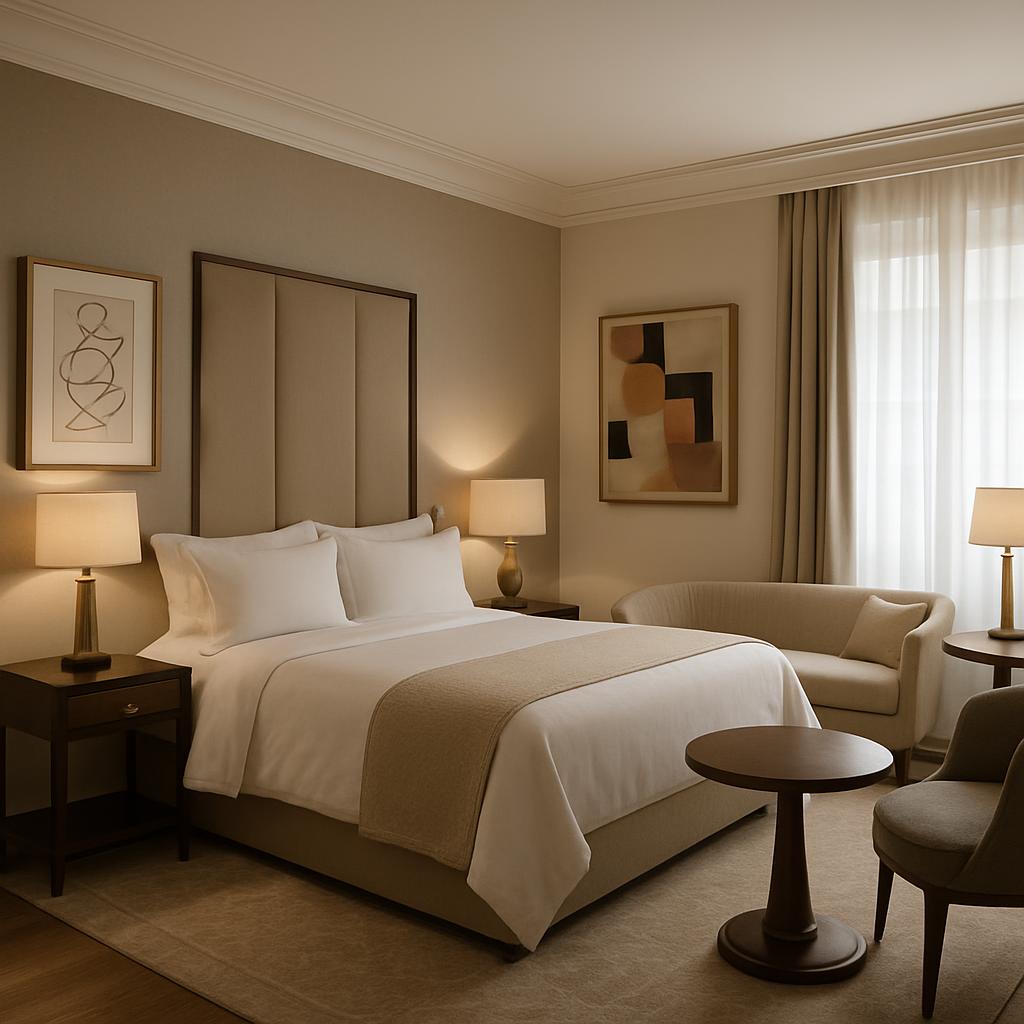 Designer hotel room at Brown's featuring bespoke furniture