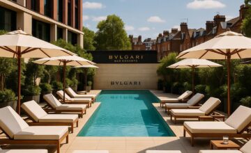 Bulgari Hotel London's pool area reflecting beach club energy in London