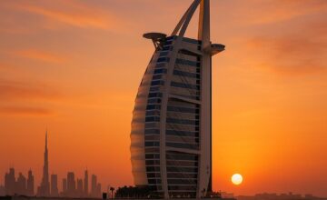 Iconic Burj Al Arab luxury hotel with sail-shaped design in Dubai