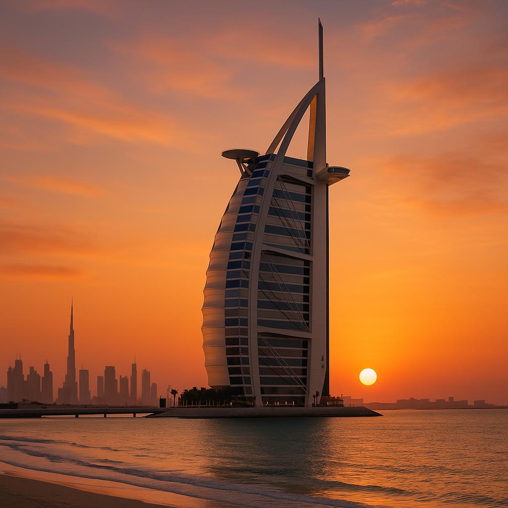 Iconic Burj Al Arab luxury hotel with sail-shaped design in Dubai
