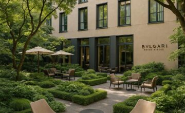 Private garden at Bvlgari Hotel Milano with elegant seating and greenery