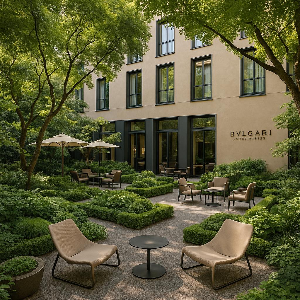Private garden at Bvlgari Hotel Milano with elegant seating and greenery