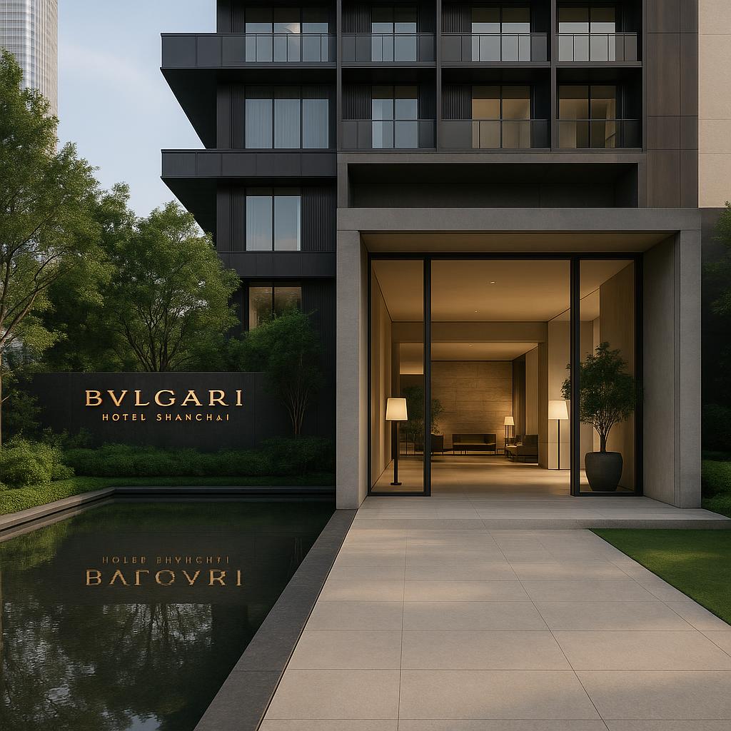 Bvlgari Hotel Shanghai modern minimalist lobby with natural light