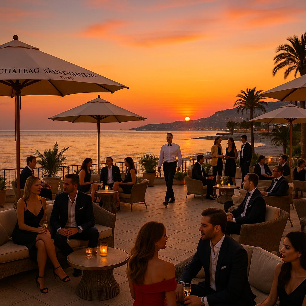Château Saint-Martin & Spa beachfront lounge with sunset views and vibrant atmosphere