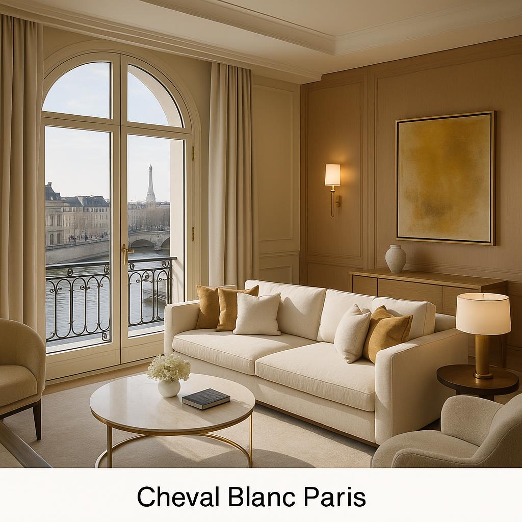 Cheval Blanc Paris luxury hotel overlooking the Seine with modern Parisian interiors