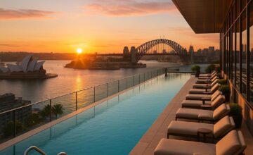 Infinity pool overlooking Sydney Harbor at Crown Towers Sydney