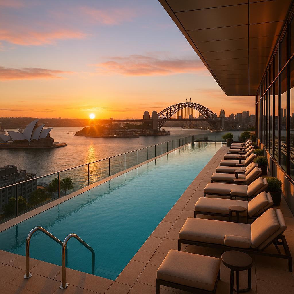 Infinity pool overlooking Sydney Harbor at Crown Towers Sydney