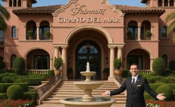 Fairmont Grand Del Mar luxury hotel entrance with concierge greeting guests