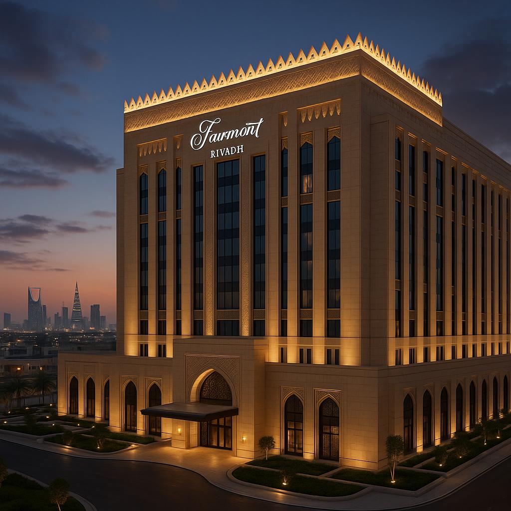 Fairmont Riyadh luxury hotel exterior with city skyline