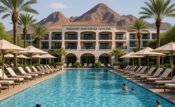 Fairmont Scottsdale Princess pool with desert mountain backdrop