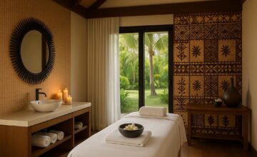 Spa treatment room with tranquil setting and natural light