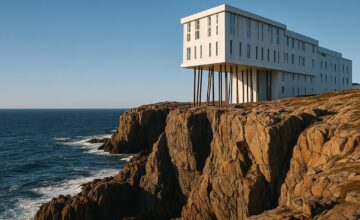 Fogo Island Inn’s architecture and the surrounding ocean cliffs