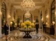 Four Seasons Hotel George V ornate lobby with attentive staff welcoming guests