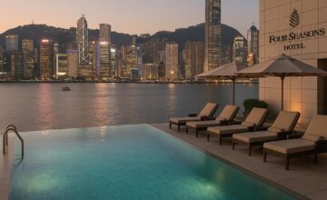 Infinity pool overlooking Victoria Harbour at Four Seasons Hong Kong