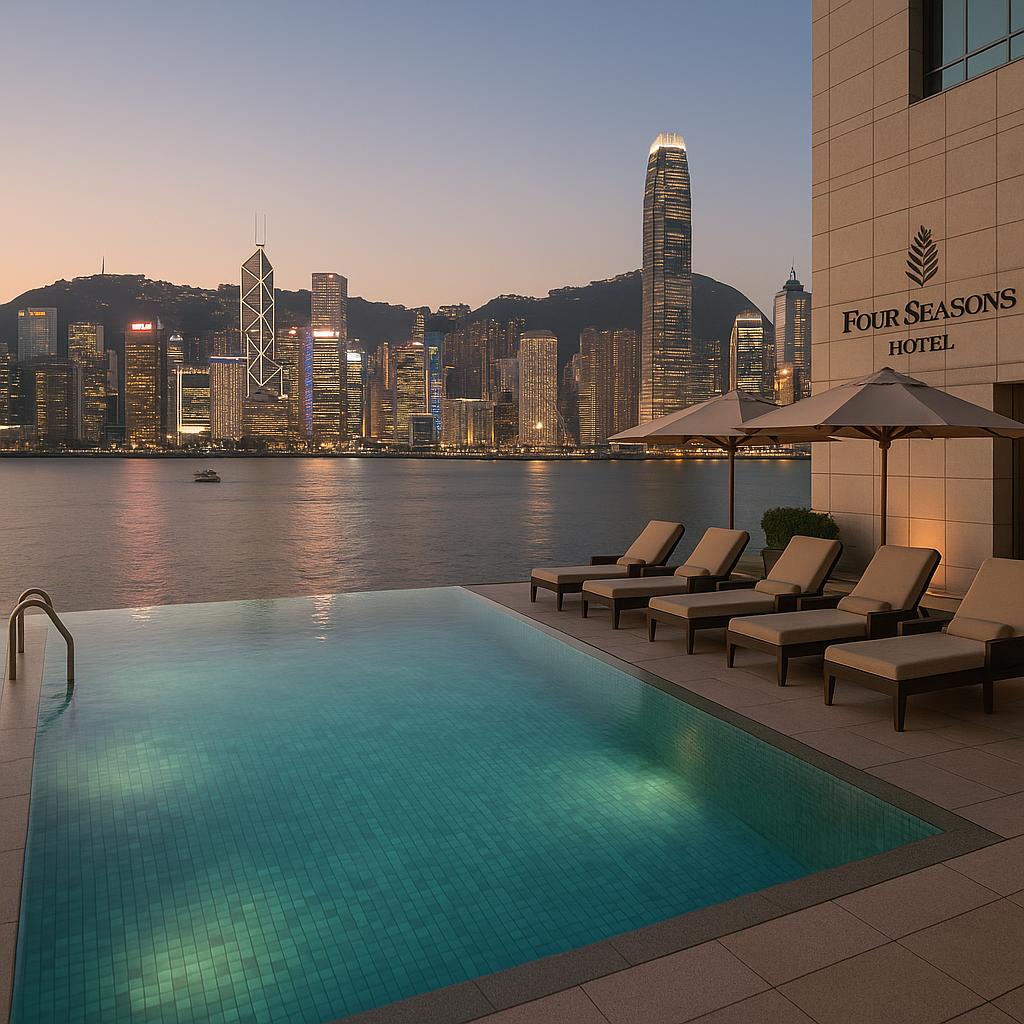 Infinity pool overlooking Victoria Harbour at Four Seasons Hong Kong