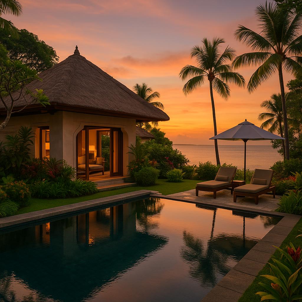 Private Bali villa with sunset ocean view and pool