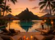Beach club vibes at Four Seasons Resort Bora Bora during sunset with live music and cocktails
