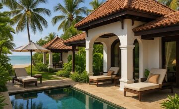 Four Seasons Resort Langkawi beachfront villa with pool and palm trees