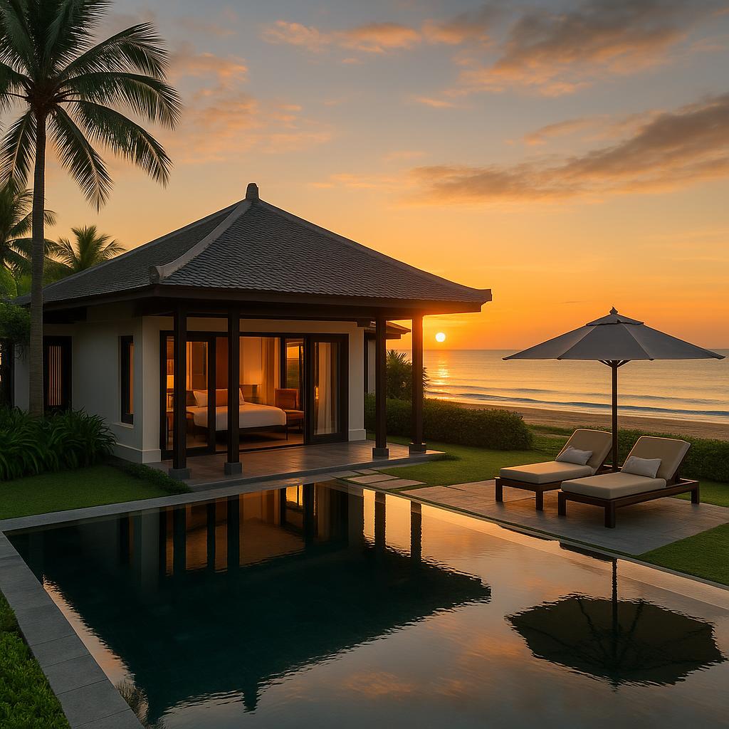 Four Seasons The Nam Hai beachfront villa with private pool and ocean sunset