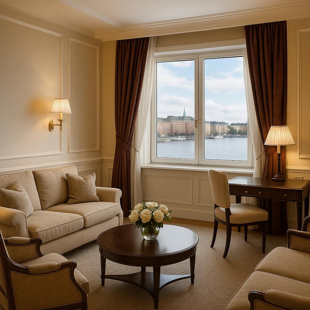 Luxurious Grand Hôtel Stockholm suite overlooking water