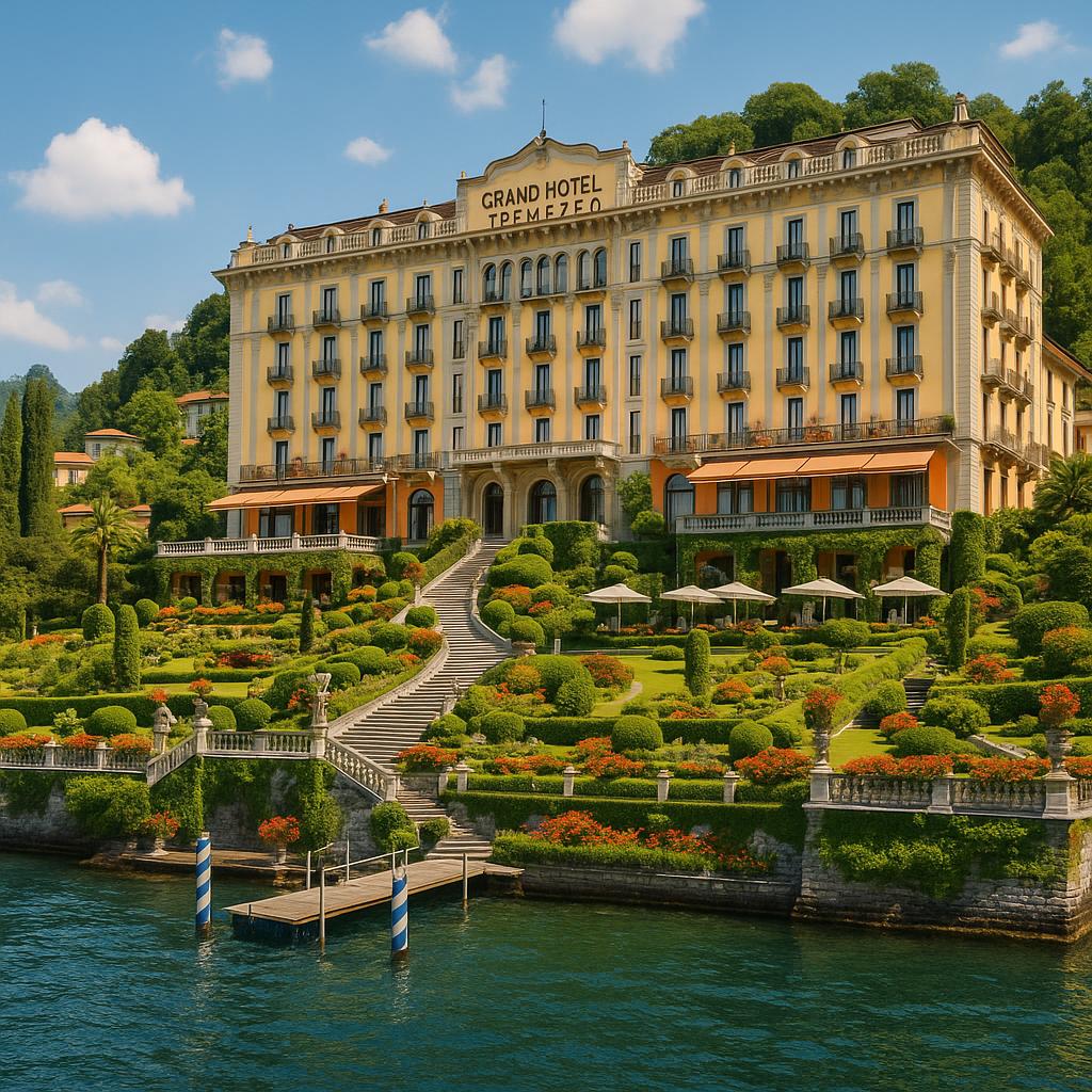 Grand Hotel Tremezzo overlooking Lake Como in summer