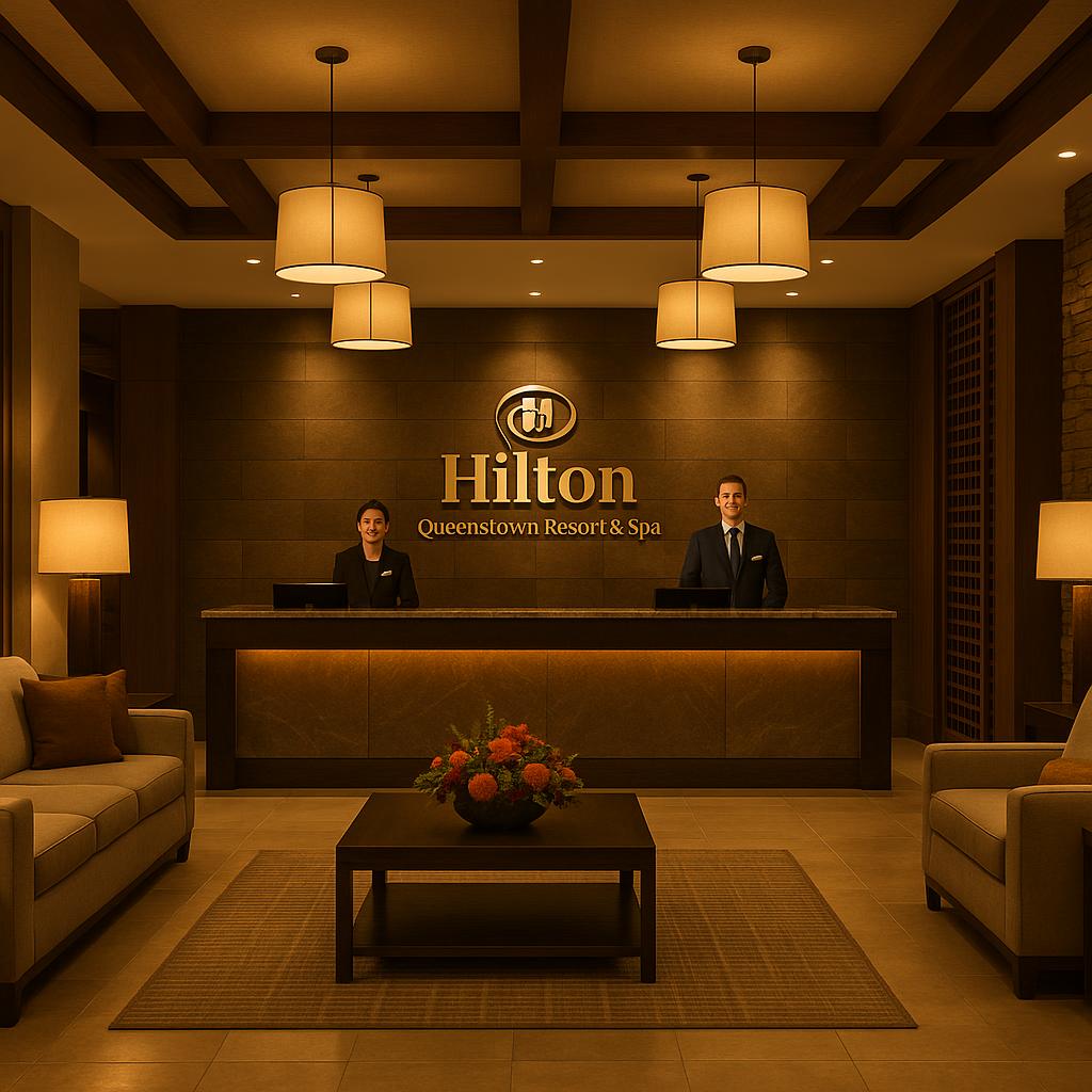 Welcoming lobby at Hilton Queenstown Resort & Spa