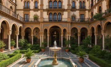 Hotel Alfonso XIII Seville courtyard view showcasing Moorish arches and tile work