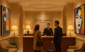 Hotel Amigo Brussels art-infused lobby welcoming guests