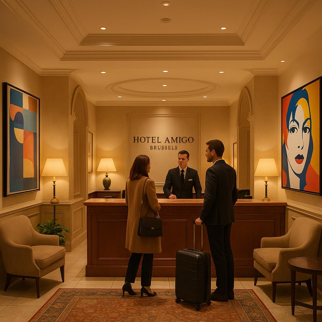 Hotel Amigo Brussels art-infused lobby welcoming guests