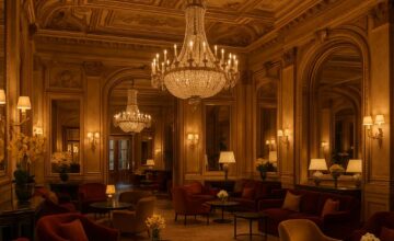 Interior of Hotel Café Royal lobby featuring luxurious design and seating